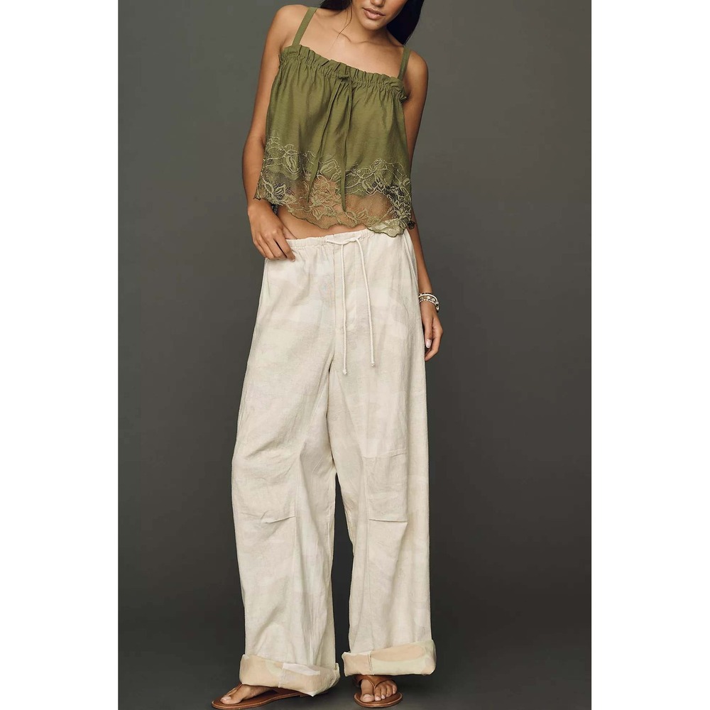 Pilcro Hannah Linen Blend Wide Leg Faded Camo Green Women Small